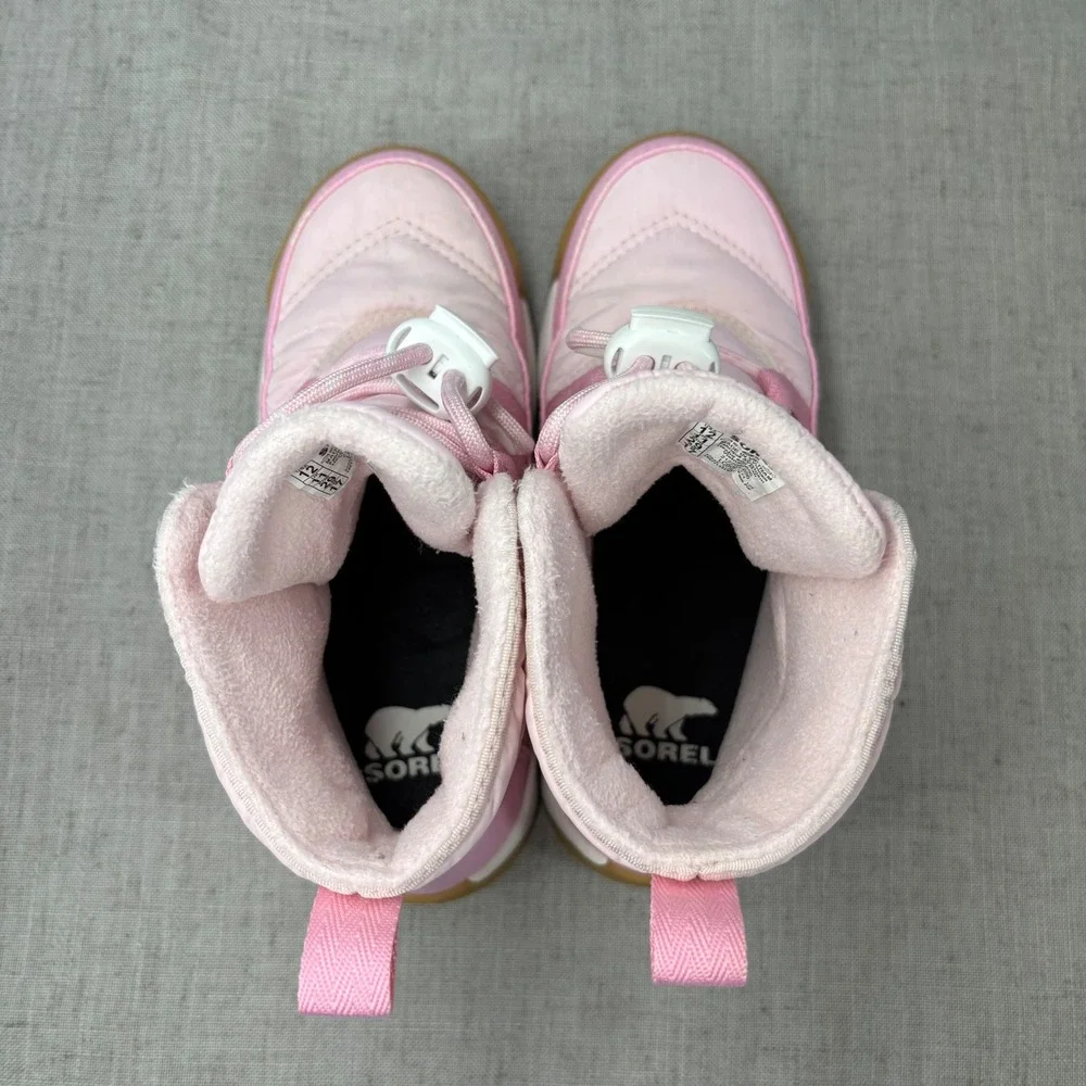 Sorel Whitney II Boots Pink Waterproof Snow Boots Ankle Plus Lace Kids Size 12